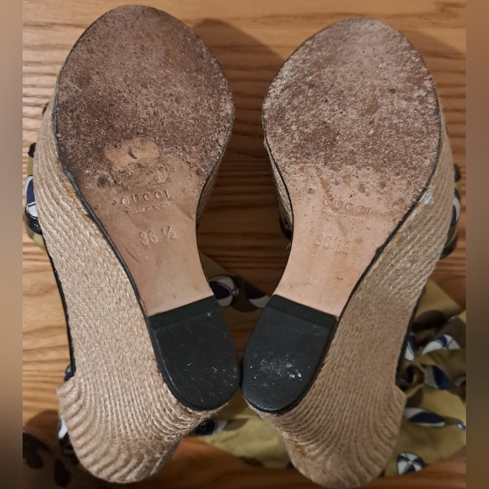 EUC RARE Vintage Y2K Gucci Platform Boho Jute & Silk Wedge Espadrille Shoe SZ 6 - Picture 6 of 10